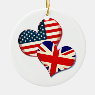 USA and UK hearts Ceramic Tree Decoration