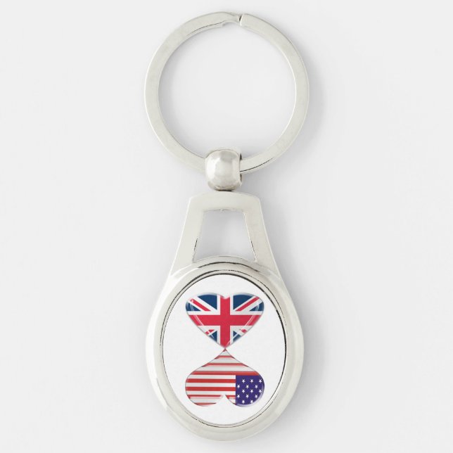 USA and UK Hearts Flags Twisted Metal Key Chain (Front)