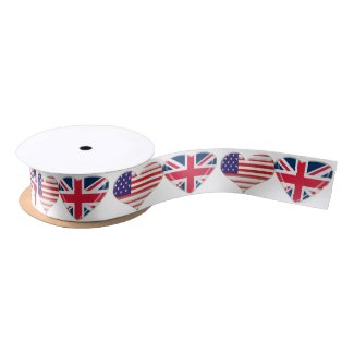 USA and UK Hearts Ribbon Satin Ribbon