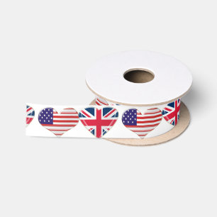 USA and UK Hearts Ribbon Satin Ribbon