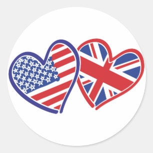 USA and UK In Hearts Showing the Love Classic Round Sticker