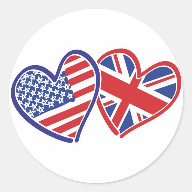USA and UK In Hearts Showing the Love Classic Round Sticker (Front)