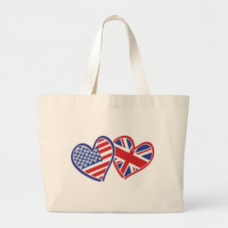 USA and UK In Hearts Showing the Love Large Tote Bag