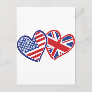 USA and UK In Hearts Showing the Love Postcard