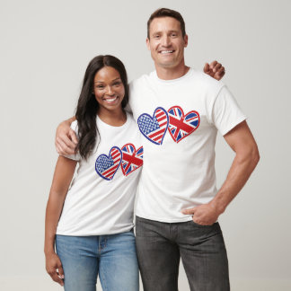 USA and UK Patriotic Flag Hearts T-Shirt