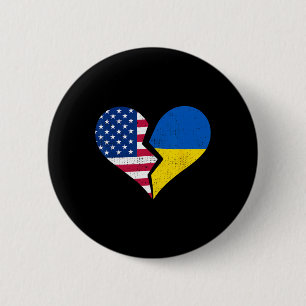 Usa And Ukraine Flags – Broken Heart Symbol Vintag 6 Cm Round Badge