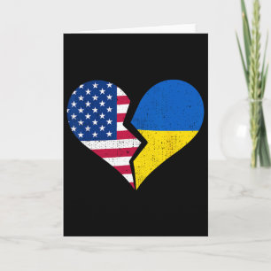 Usa And Ukraine Flags – Broken Heart Symbol Vintag Card