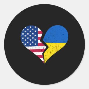 Usa And Ukraine Flags – Broken Heart Symbol Vintag Classic Round Sticker