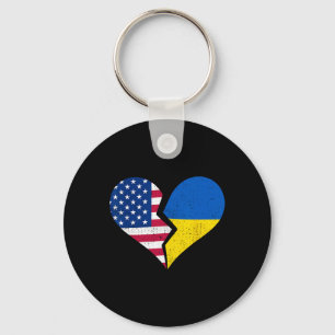 Usa And Ukraine Flags – Broken Heart Symbol Vintag Key Ring