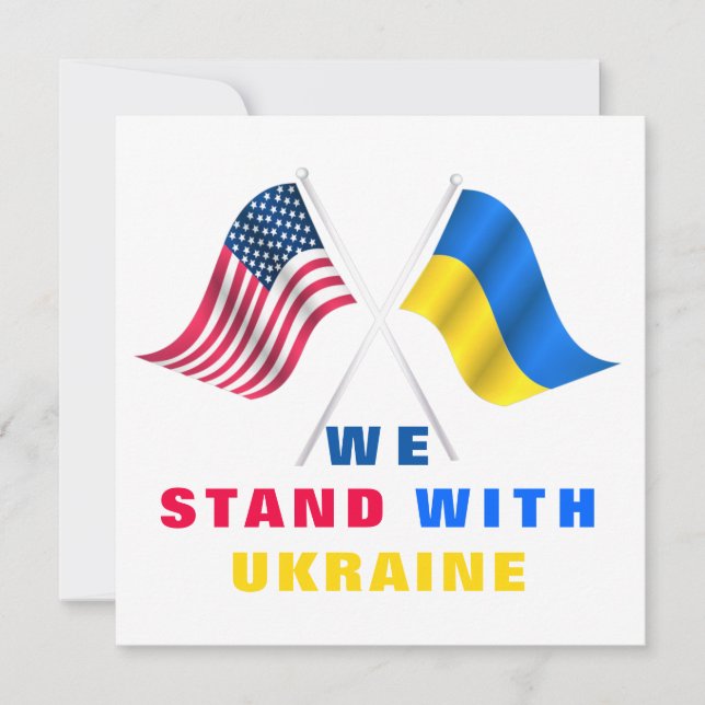 USA and Ukrainian Flags Support Ukraine Card (Front)
