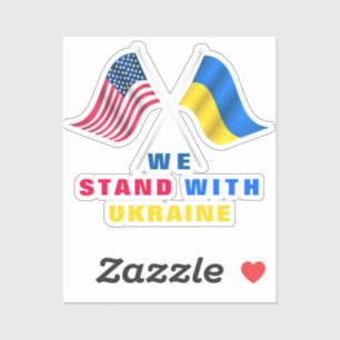 USA and Ukrainian Flags Support Ukraine Sticker