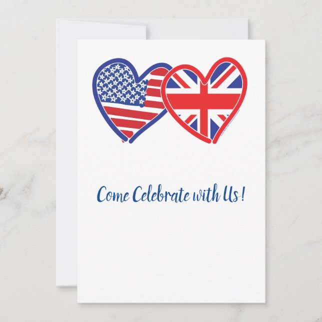 USA and Union Jack Love Hearts Invitation (Front)