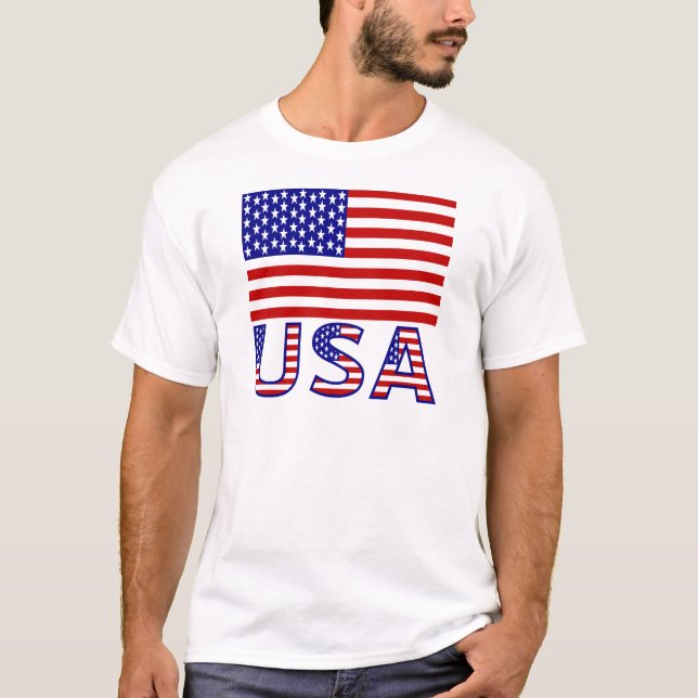 USA and United States of America Flag T-Shirt (Front)