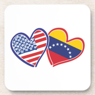 USA and Venezuela Flag Hearts Coaster