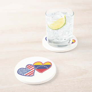 USA and Venezuela Flag Hearts Coaster