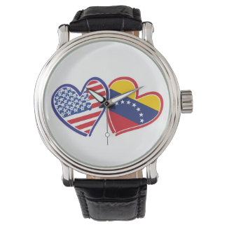 USA and Venezuela Flag Hearts Watch