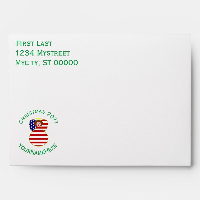 USA Angel Christmas Flag Personalised  Envelope (Front)