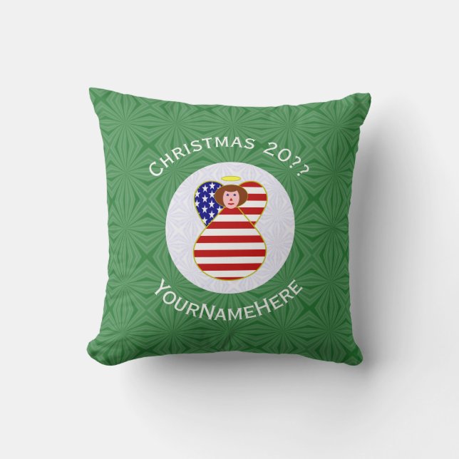 USA Angel Christmas Flag Personalised Text Cushion (Front)