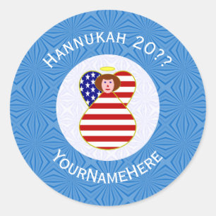 USA Angel Red Hair Hanukkah Flag Personalised  Classic Round Sticker