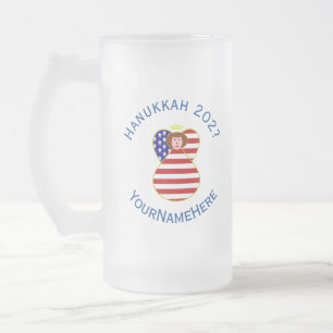 USA Angel Red Hair Hanukkah Flag Personalised Frosted Glass Beer Mug