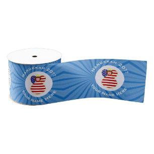 USA Angel Red Hair Hanukkah Flag Personalised  Grosgrain Ribbon