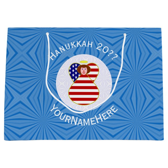 USA Angel Red Hair Hanukkah Flag Personalised  Large Gift Bag (Front)