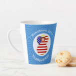 USA Angel Red Hair Hanukkah Flag Personalised  Latte Mug<br><div class="desc">Latte mug for Hanukkah has an angel dressed in the flag of the United States of America. This USA Flag Angel flies in the centre of a white fractal of squiggly squares set in the centre of a green fractal of squiggly squares. Add your name, or the name of someone...</div>