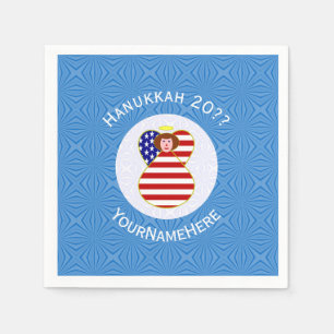 USA Angel Red Hair Hanukkah Flag Personalised  Napkin