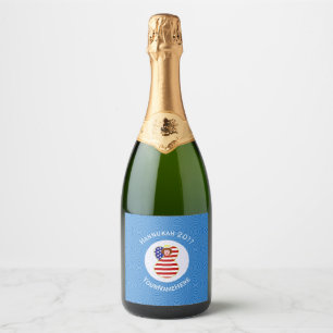 USA Angel Red Hair Hanukkah Flag Personalised Sparkling Wine Label