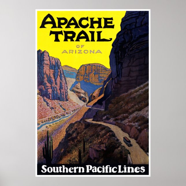USA Apache Trail Vintage Travel Poster Restored (Front)