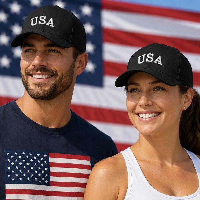 USA Arched Varsity Lettering White Text Embroidered Hat (Creator Uploaded)