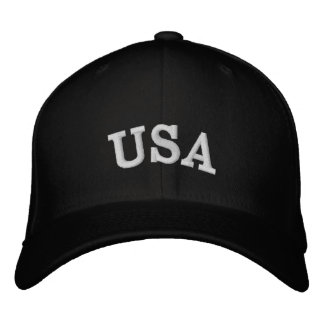 USA Arched Varsity Lettering White Text Embroidered Hat