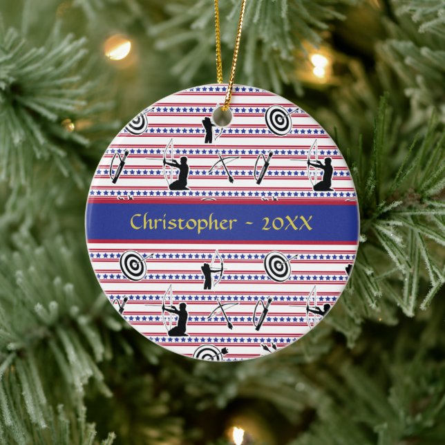 USA Archery Silhouette Pattern Ceramic Ornament (Tree)