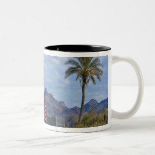 USA, Arizona, Lake Havasu City. Lighthouse next Two-Tone Coffee Mug