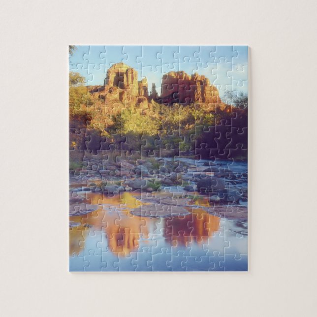 USA, Arizona, Sedona. Cathedral Rock reflecting Jigsaw Puzzle (Vertical)