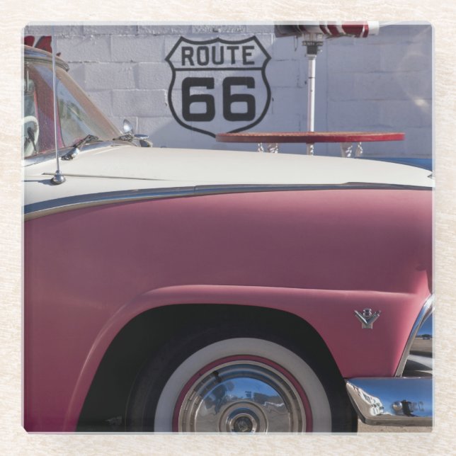 USA, Arizona, Williams. Rt. 66 Town, 1950's Glass Coaster (Front)