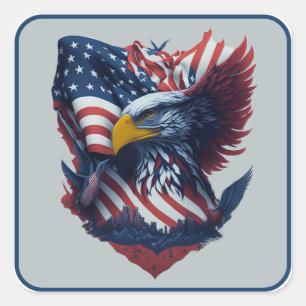 USA Art Eagle Red White Blue Freedom Patriotism Square Sticker
