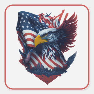 USA Art Eagle Red White Blue Patriotism Freedom Square Sticker