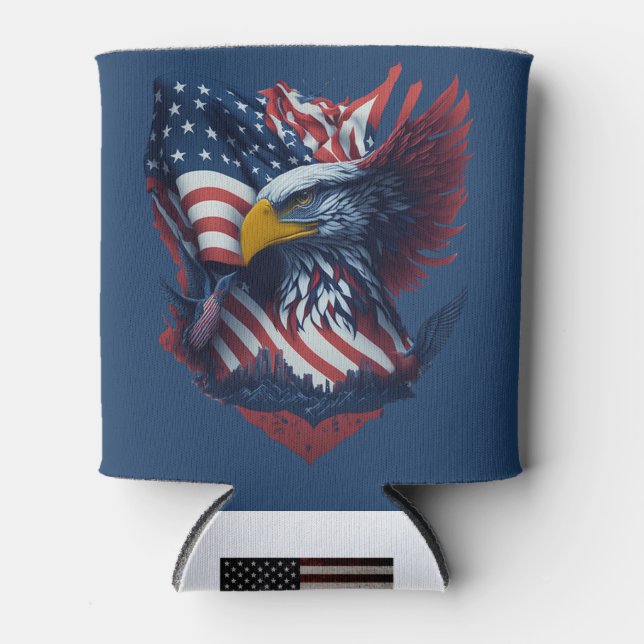 USA Art Freedom Patriotism Eagle Red White Blue Can Cooler (Front)