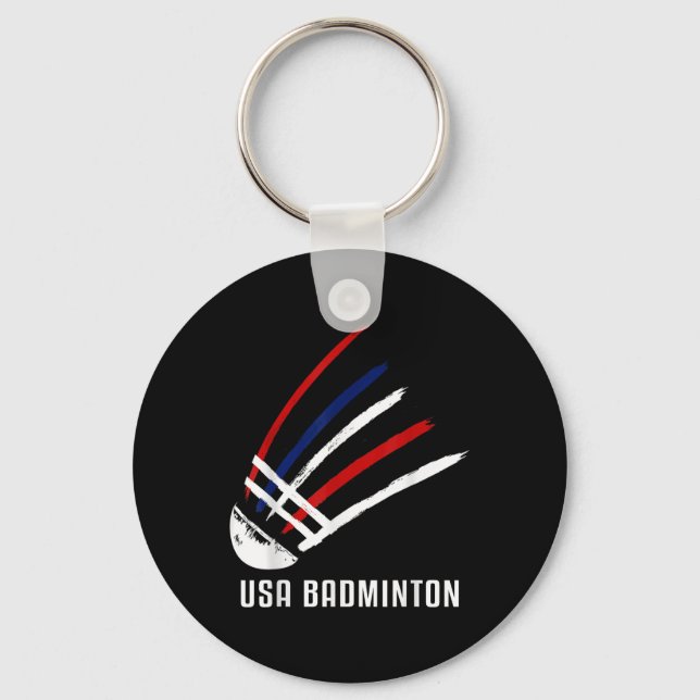 Usa Badminton Shuttle Red White Blue  Key Ring (Front)