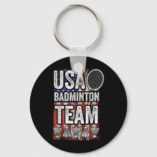 Usa Badminton Team American Flag Funny Badminton F Key Ring