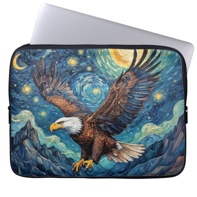 USA Bald Eagle in Starry Night Van Gogh style Laptop Sleeve (Front)