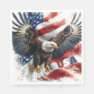 USA Bald Eagle Patriotic Art – Bold American Flag Napkin