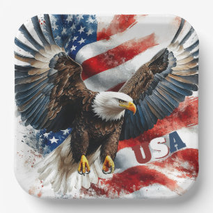USA Bald Eagle Patriotic Art – Bold American Flag Paper Plate