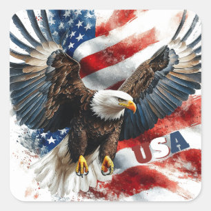 USA Bald Eagle Patriotic Art – Bold American Flag Square Sticker