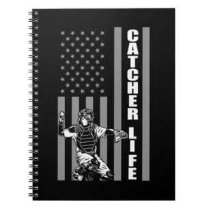 USA Baseball Player American Flag Softball Catcher Notebook