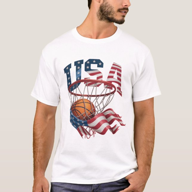 USA Basketball Shirt, Patriotic American Flag Hoop T-Shirt (Front)