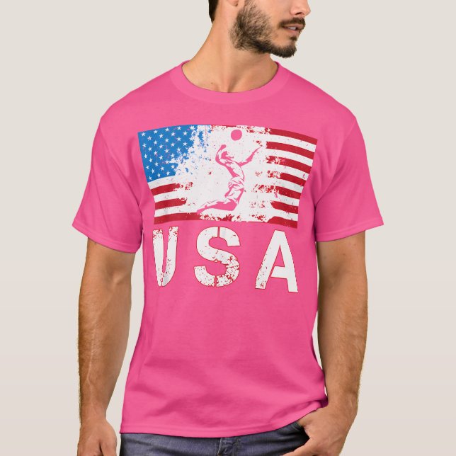 Usa Beach Volleyball Team American Flag Us Beach V T-Shirt (Front)