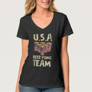 USA Beer Pong Team American Flag Drinking Beers T-Shirt