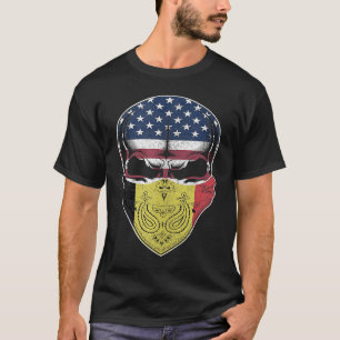 USA Belgium Roots  Belgian American Flag Skull Tan T-Shirt